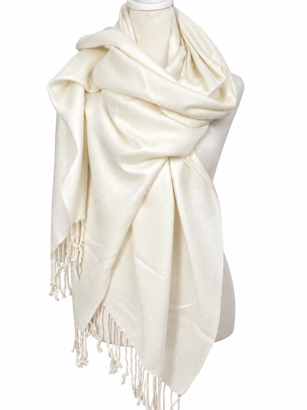 H&M Oversized Soft Ivory  Scarf Wrap 68x29"  Fringe Shimmery Viscose Minimalist